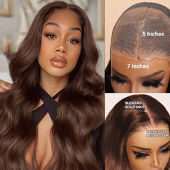 7x5 Wear and Go Brown Glueless Wigs Chocolate Brown Body Wave Pre Plucked Bleached Knots HD Transparent Lace Closure Wig