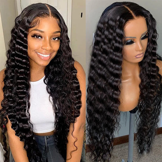 Human Hair 360 Lace Wigs Loose Deep Wave Wig Ponytail Wigs