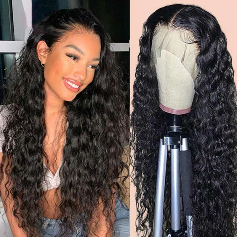 Deep Wave Frontal Wig 360 Transparent Lace Wigs Human Hair For Women