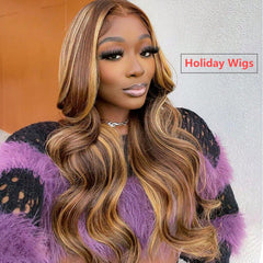 VIPbeauty #P4/27 Highlight HD Wig 13x4 Lace Front Wigs HD Lace Glueless Wigs Balayage Ombre Honey Blonde Body Wave Human Hair Wig