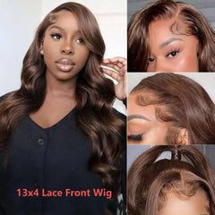 #4 Chocolate Brown Wig 13x4 Lace Front Wigs Transparent Lace Body Wave 13x6 Lace Frontal Wig Pre Plucked Natural Hairline 180% Density Human Hair Wigs