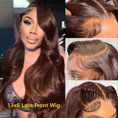 #4 Chocolate Brown Wig 13x4 Lace Front Wigs Transparent Lace Body Wave 13x6 Lace Frontal Wig Pre Plucked Natural Hairline 180% Density Human Hair Wigs