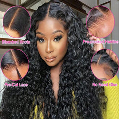 Water Wave Wear And Go Glueless 5x5 HD Lace Closure Wig Pre Plucked Pre Cut Glueless Ready To Go Curly Human Hair Wigs For Women