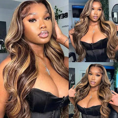 VIPbeauty #P4/27 Highlight HD Wig 13x4 Lace Front Wigs HD Lace Glueless Wigs Balayage Ombre Honey Blonde Body Wave Human Hair Wig