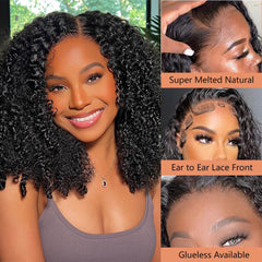 VIPbeauty Kinky Curly Human Hair Wig Fluffy Texture 13x4 HD Lace Front Wigs 180% Density Pre Plucked & Bleached