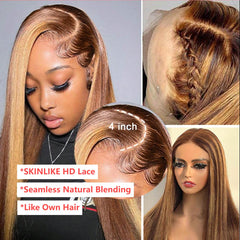 VIPbeauty #P4/27 Highlight HD Wig 13x4 Lace Front Wigs HD Lace Glueless Wigs Balayage Ombre Honey Blonde Body Wave Human Hair Wig