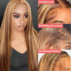 Highlights Wig Human Hair Transparent Lace 13x4 Lace Frontal Wigs Straight Hair