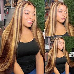 Highlights Wig Human Hair Transparent Lace 13x4 Lace Frontal Wigs Straight Hair