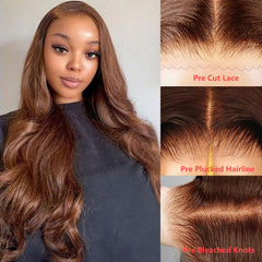 7x5 Wear and Go Brown Glueless Wigs Chocolate Brown Body Wave Pre Plucked Bleached Knots HD Transparent Lace Closure Wig