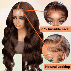 7x5 Wear and Go Brown Glueless Wigs Chocolate Brown Body Wave Pre Plucked Bleached Knots HD Transparent Lace Closure Wig