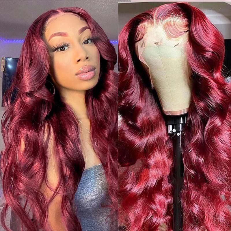 99J Colored Wig Human Hair Body Wave 13×4 Lace Frontal Wig