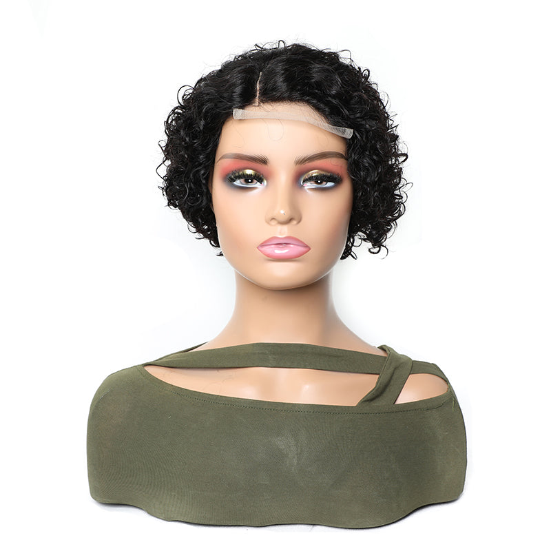 Side Part Wig Short Curly Hair Transparent Lace Wig