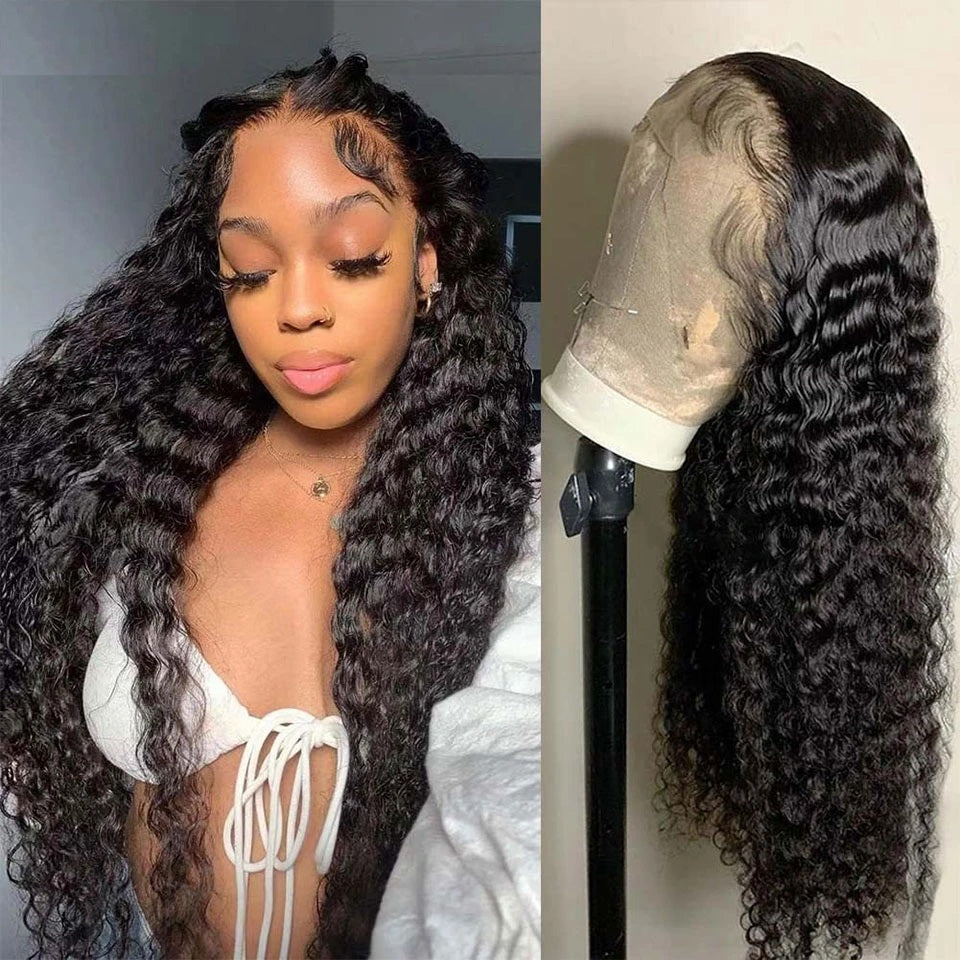 Deep Wave Frontal Wig 360 Transparent Lace Wigs Human Hair For Women