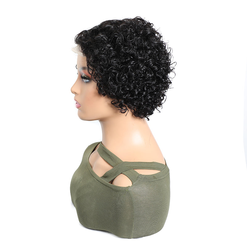 Side Part Wig Short Curly Hair Transparent Lace Wig