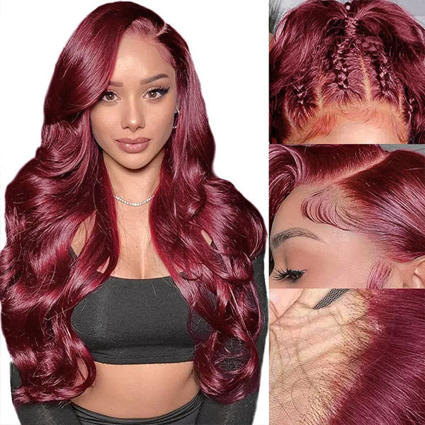 99J Colored Wig Human Hair Body Wave 13×4 Lace Frontal Wig