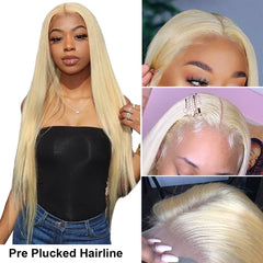 613 Blonde Hair Transparent Lace Front Wig Straight Hair Real Human Hair