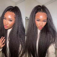 VIPbeauty Hair Kinky Straight Lace Front Wig Transparent 13x4 Melted Lace Frontal Wigs 100% Human Hair