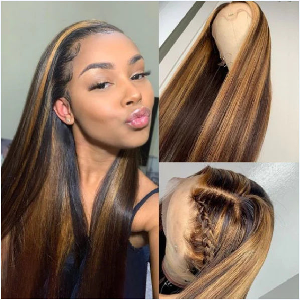 Highlights Wig Human Hair Transparent Lace 13x4 Lace Frontal Wigs Straight Hair