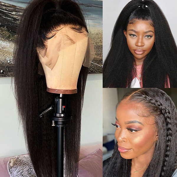 Kinky Straight Wig Melt Lace Frontal Wigs Yaki Human Hair 150 Density Wig