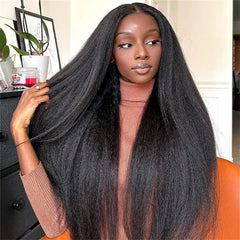 VIPbeauty Hair Kinky Straight Lace Front Wig Transparent 13x4 Melted Lace Frontal Wigs 100% Human Hair