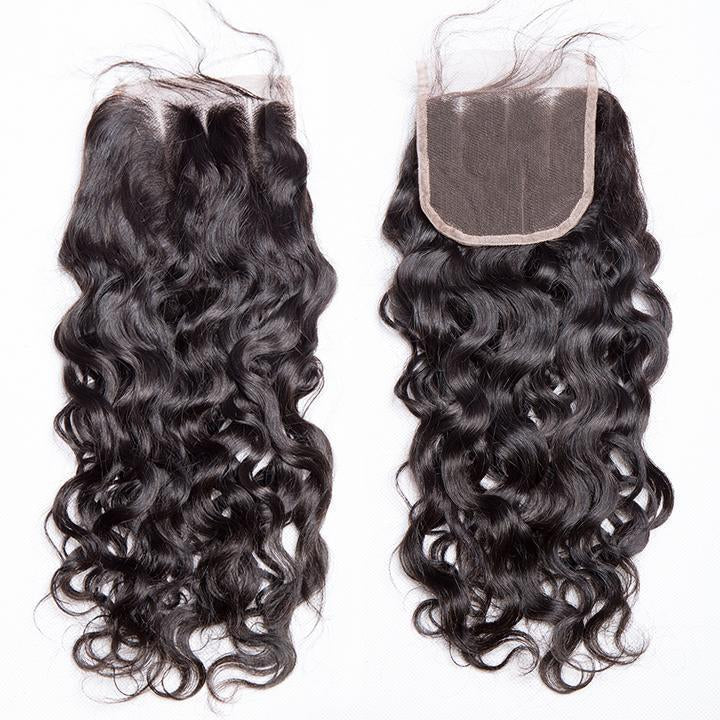   Wet And Wavy Malaysian Water Wave Virgin Hair 3 Bundles With 4x4 Lace Closure Human Hair-lace closure